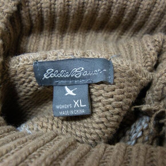 NWOT Eddie Bauer‎ Turtleneck Striped cotton blend Sweater, Tan XL - Picture 9 of 9